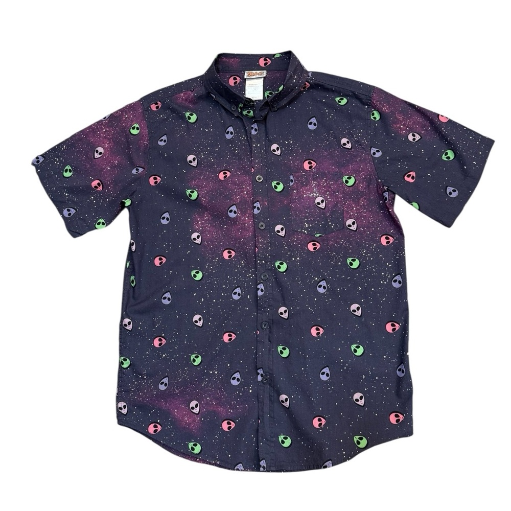 Spencers Alien Graphic Button Up Shirt Space Galaxy Print Men’s Medium
